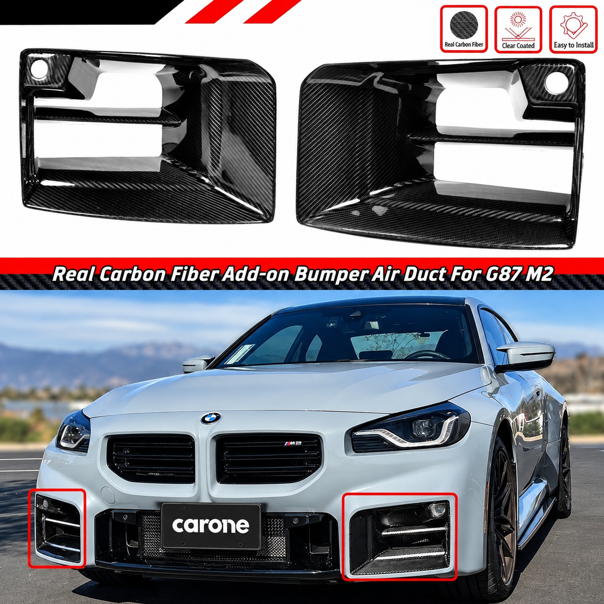 PARA BMW G87 M2 FIBRA CARBONO PARACHOQUES DELANTERO AIRE VENTILACIÓN ENTRADA MOLDURA CUBIERTA 2023-26