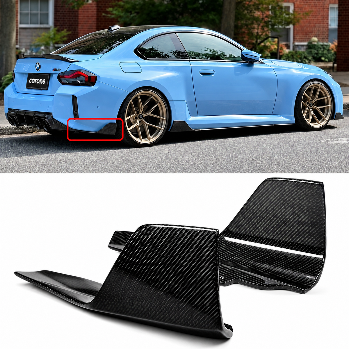 Extensión de espatas de parachoques trasero de fibra de carbono real para BMW M2 G87 2023-2026