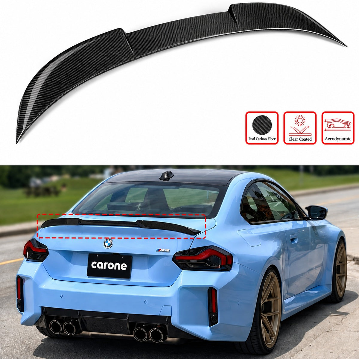 BMW G42 230i M240i G87 M2 T ESTILO HIGHKICK ALERÓN MALETERO FIBRA CARBONO 22-26