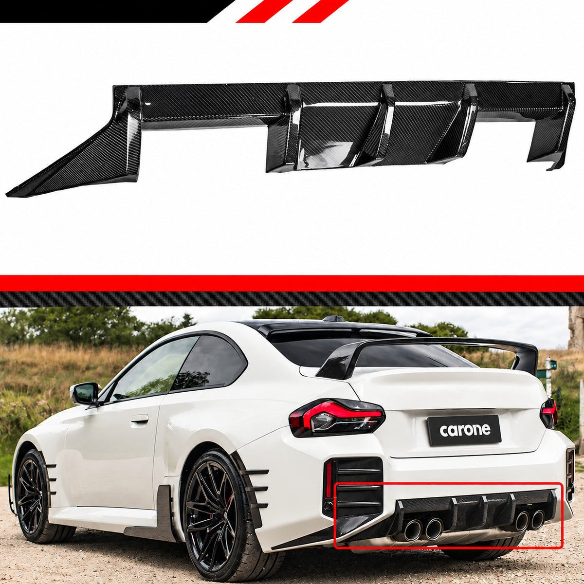 PARA BMW G87 M2 2023-2026 DIFUSOR TRASERO 3 ALETAS DE FIBRA DE CARBONO REAL