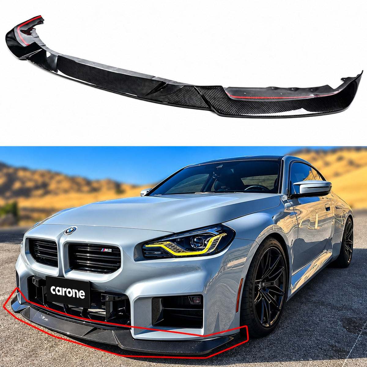 Labio divisor parachoques delantero estilo MH fibra de carbono real para BMW G87 M2 23-26