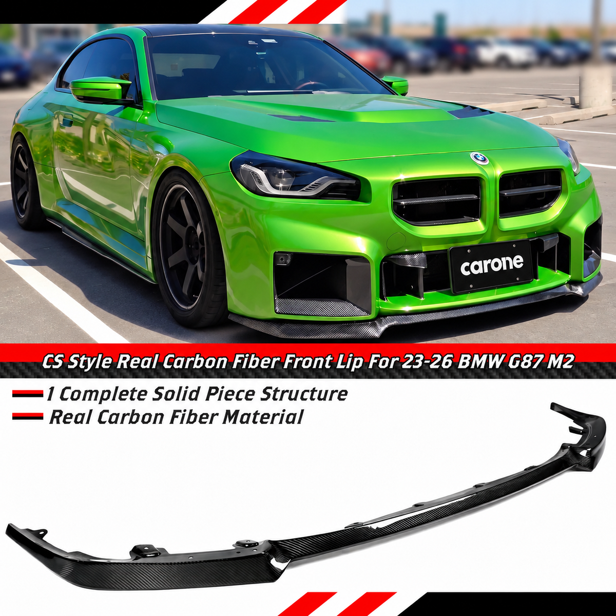 PARA BMW G87 M2 2023-26 FIBRA DE CARBONO REAL 1 PIEZA PARACHOQUES DELANTERO LABIO DIVISOR