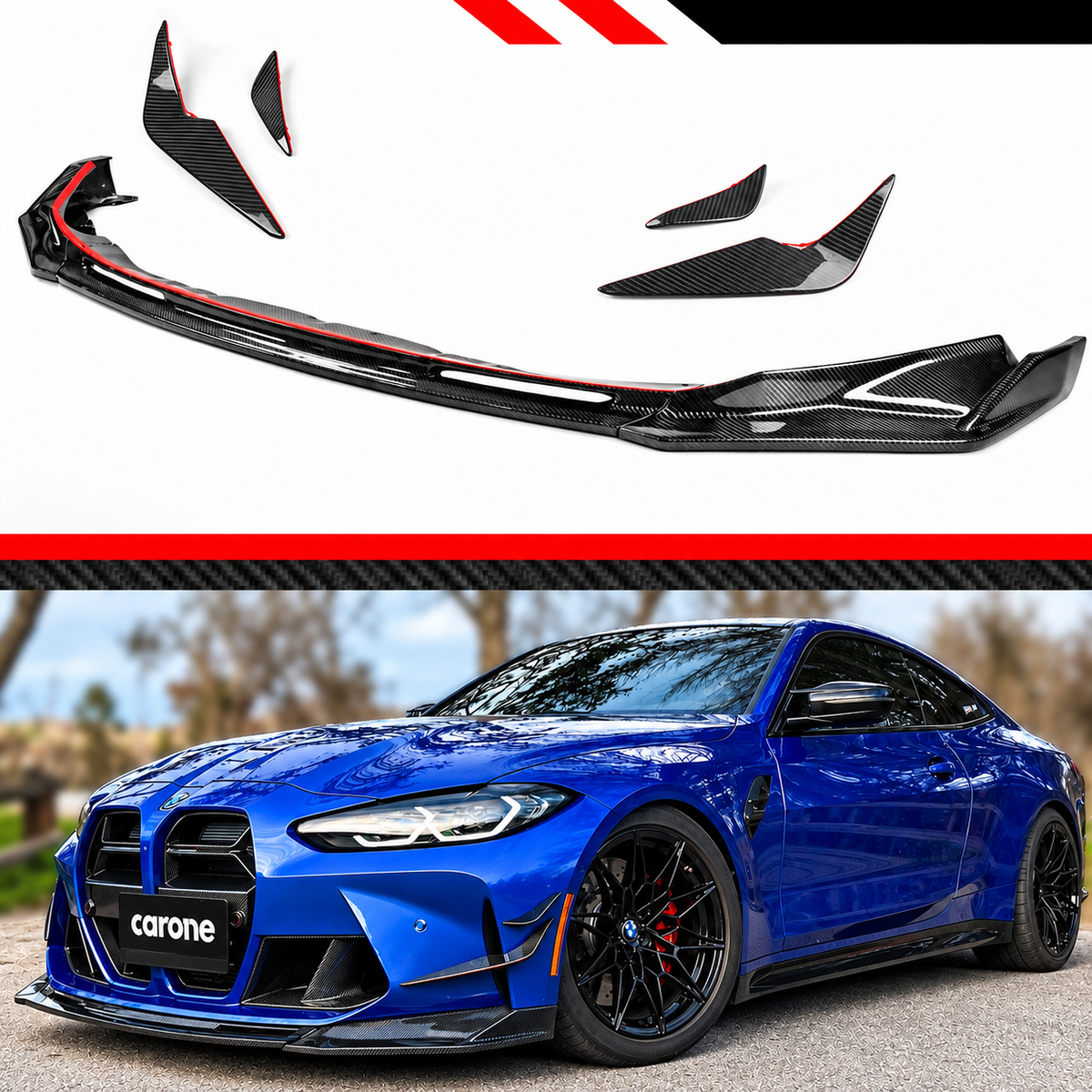 PARA 21-26 BMW G80 M3 G82 M4 FIBRA DE CARBONO ESTILO V LABIO DELANTERO + PARACHOQUES ALETAS CANARD