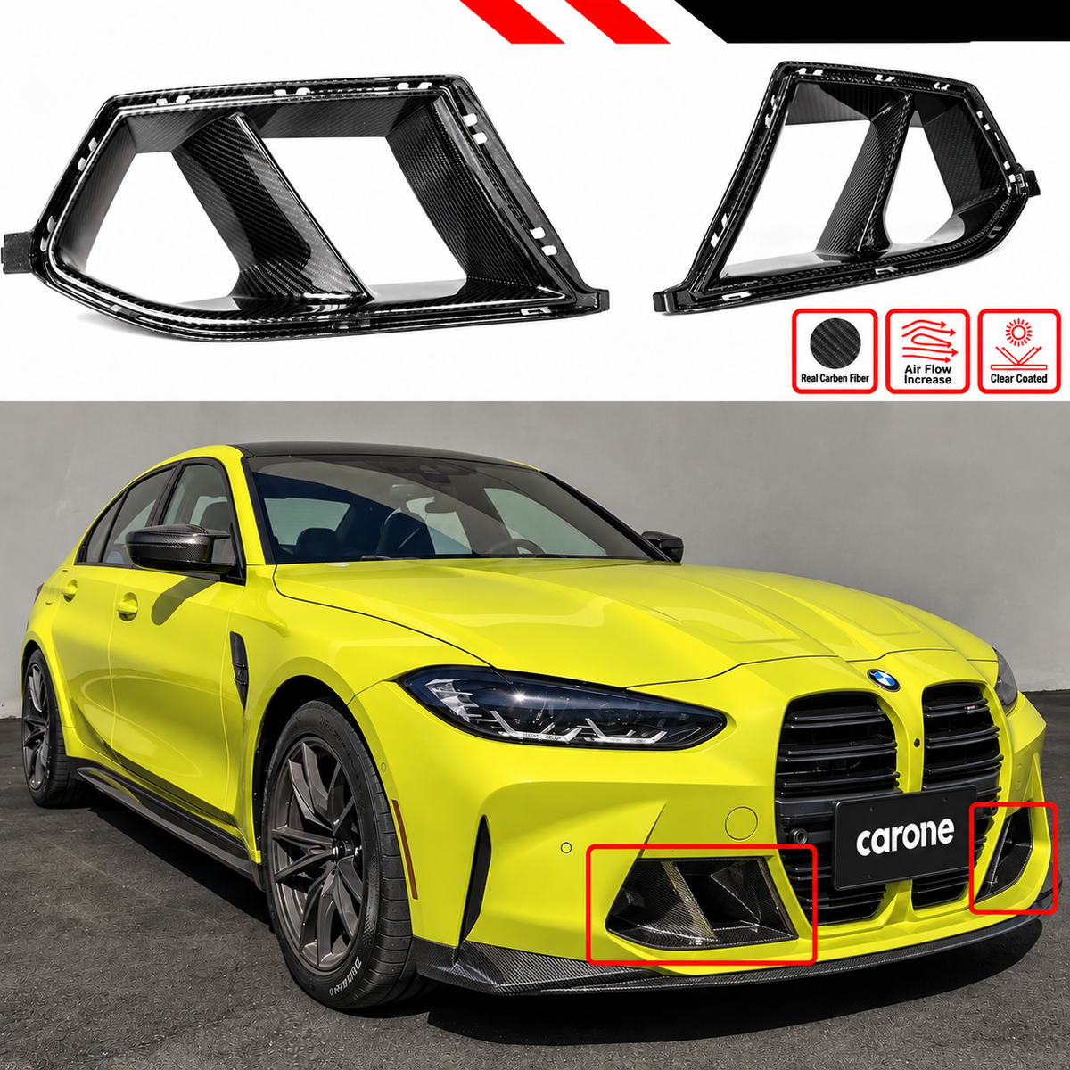PARA BMW G80 G82 M3 M4 2021-26 FIBRA CARBONO MOJADO PARACHOQUES DELANTERO CONDUCTO AIRE REPUESTO