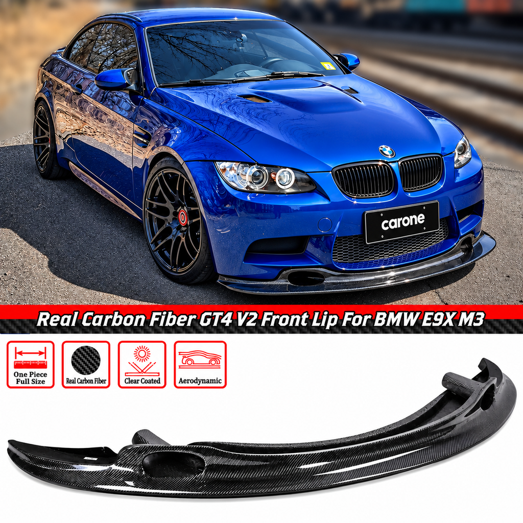 DIVISOR DE LABIOS DE PARACHOQUES DELANTERO DE FIBRA DE CARBONO ESTILO BMW E92 E93 E90 M3 GT4 2008-2013