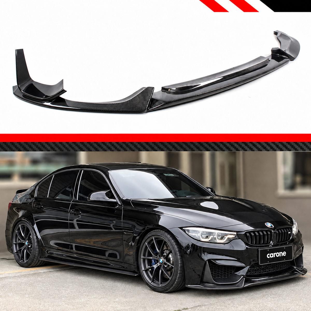 Divisor de labios de parachoques delantero estilo V2 fibra de carbono para BMW F80 M3 F82 F83 M4 15-20