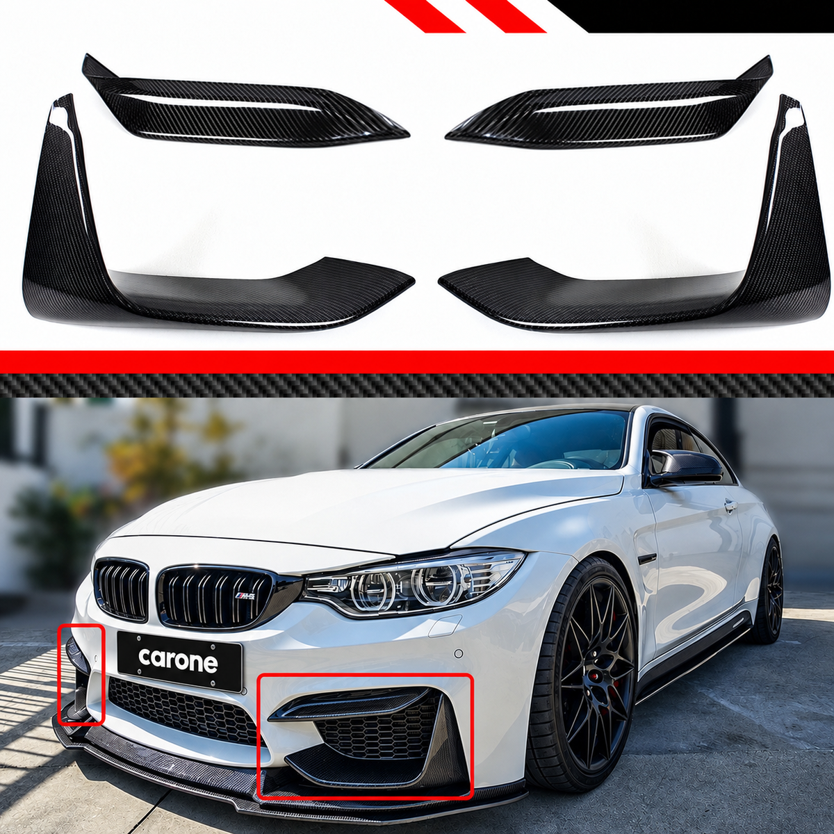 Divisor inferior delantero de fibra de carbono para BMW F8X M3 M4 15-19 + parachoques V2 colmillo superior