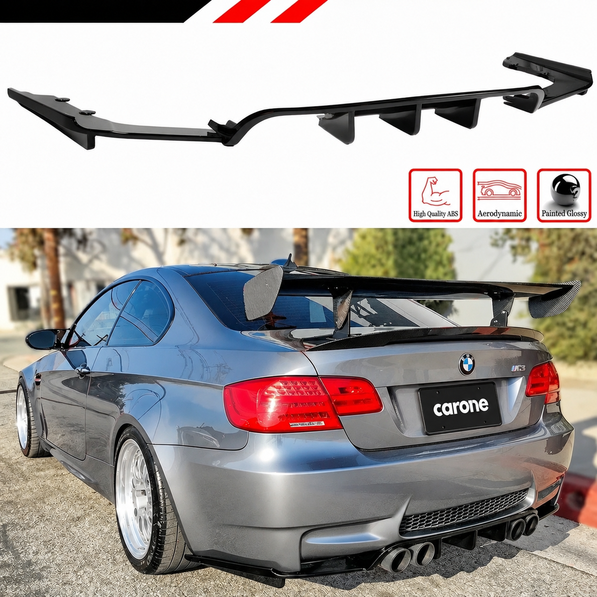 Difusor de parachoques trasero negro brillante estilo V estilo BMW E92 E93 M3 08-13 + espatas de esquina-