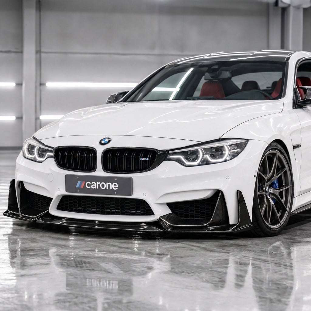 PARA BMW F80 M3 F82 F83 M4 V2 FIBRA CARBONO PARACHOQUES DELANTERO LABIO + DIVISORES 2 PIEZAS