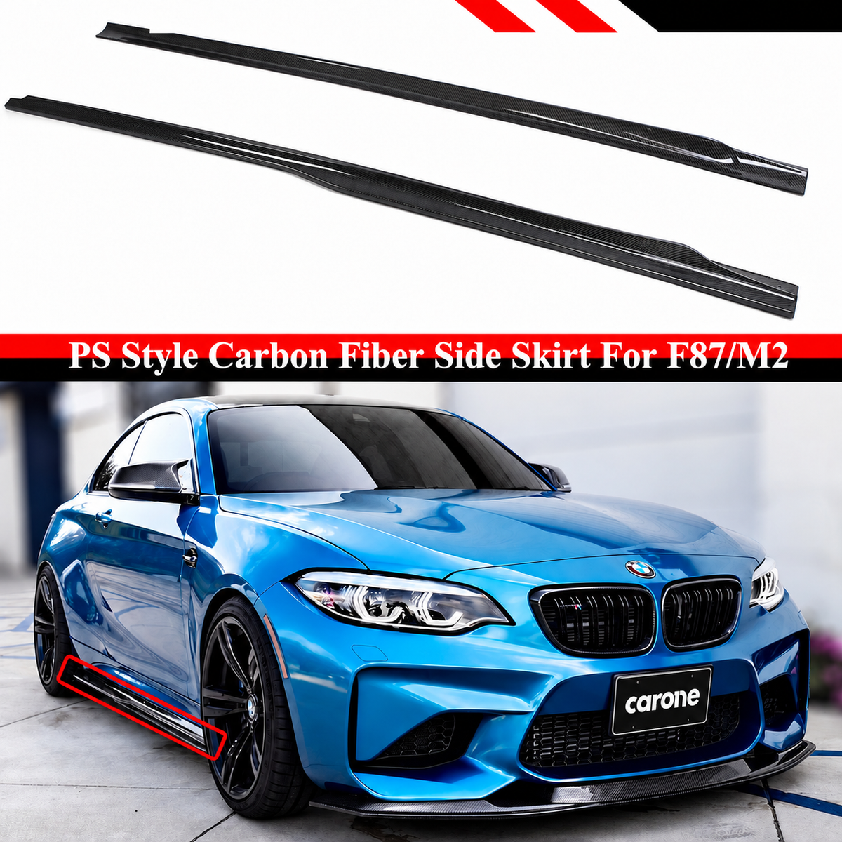 DIVISOR DE EXTENSIÓN DE FALDÓN LATERAL DE FIBRA DE CARBONO PARA BMW F87 M2 M2C 2016-21