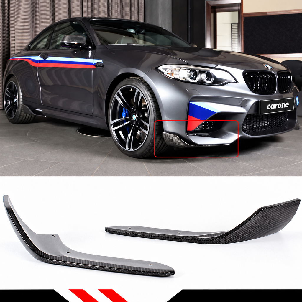 2 PIEZAS LABIO DIVISORES PARACHOQUES DELANTERO FIBRA CARBONO PARA BMW F87 M2 2016-2021