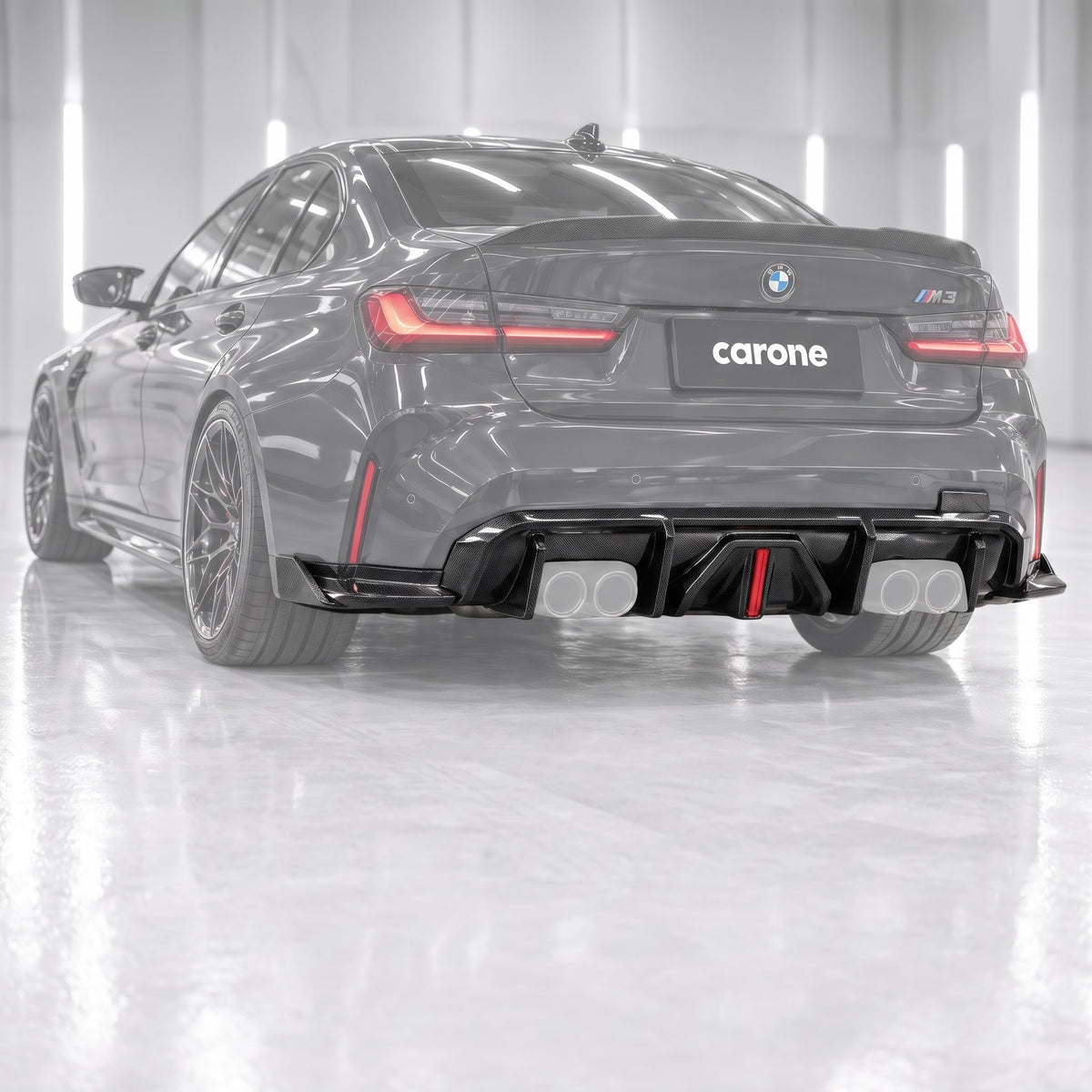 DIFUSOR TRASERO LED DE FIBRA DE CARBONO ESTILO J PARA BMW G80 M3 21-26 + EXTENSIÓN LATERAL MP