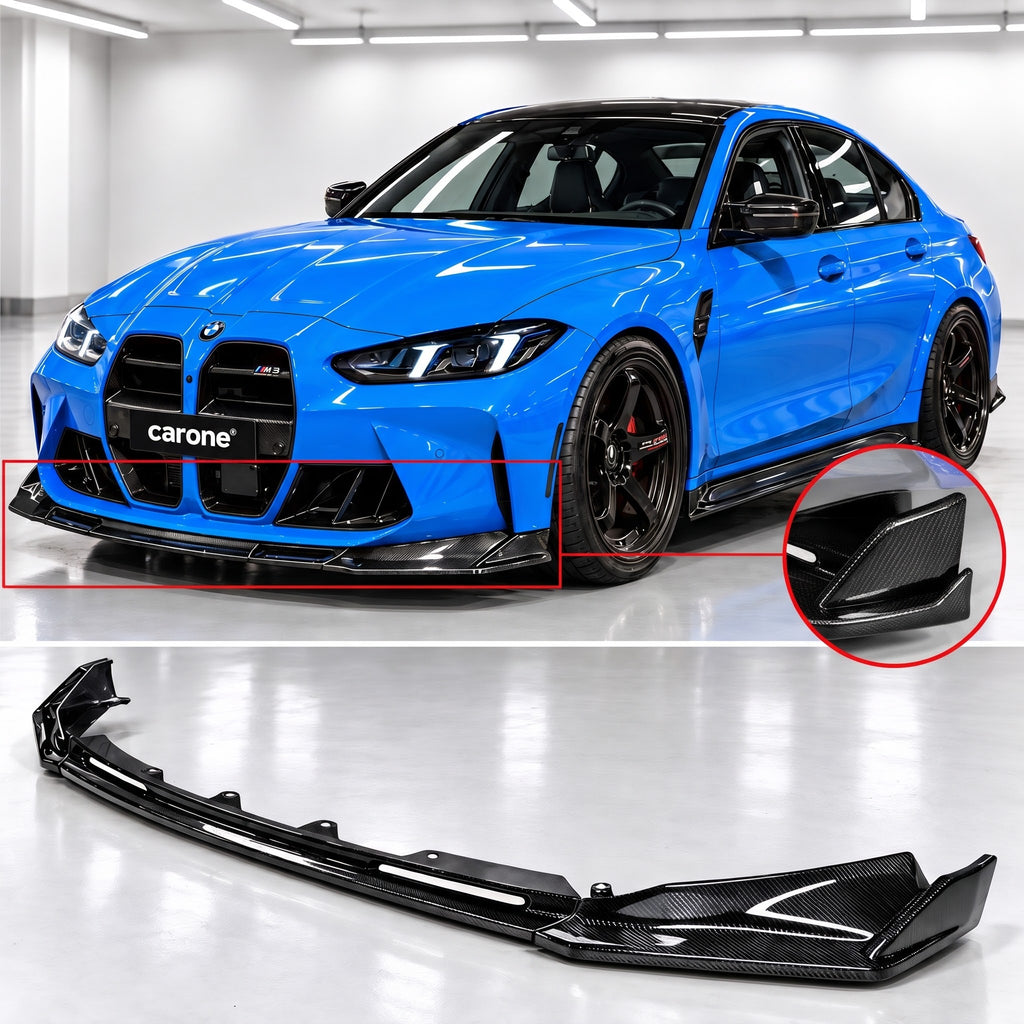 PARA BMW G80 M3 G82 G83 M4 V 2021-26 ESTILO 3 PIEZAS FIBRA DE CARBONO SECO PARACHOQUES DELANTERO LABIO