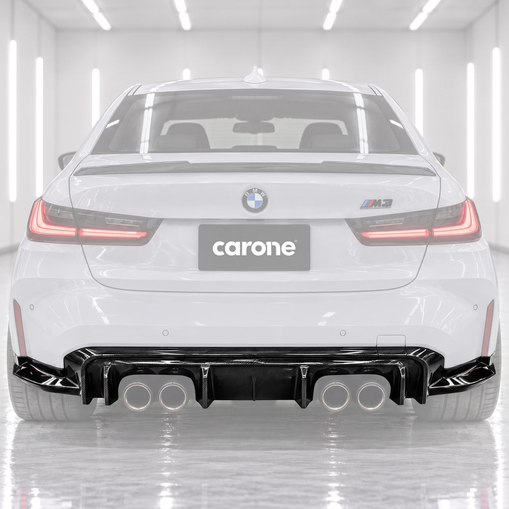 DIFUSOR TRASERO DE FIBRA DE CARBONO ESTILO 3D PARA BMW G80 M3 2021-2026 + EXTENSIÓN DE ESQUINA