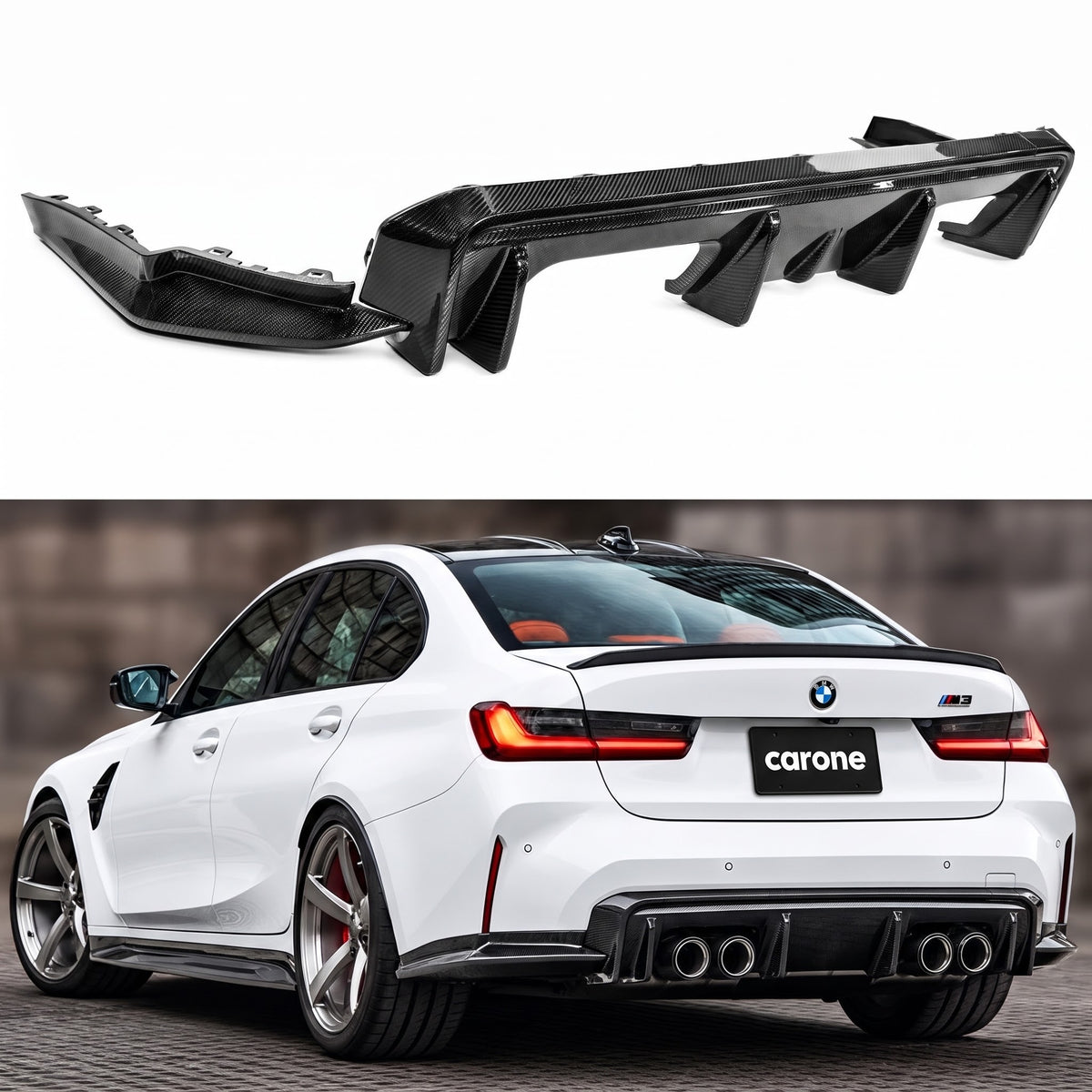 DIFUSOR TRASERO DE FIBRA DE CARBONO ESTILO 3D PARA BMW G80 M3 2021-2026 + EXTENSIÓN DE ESQUINA