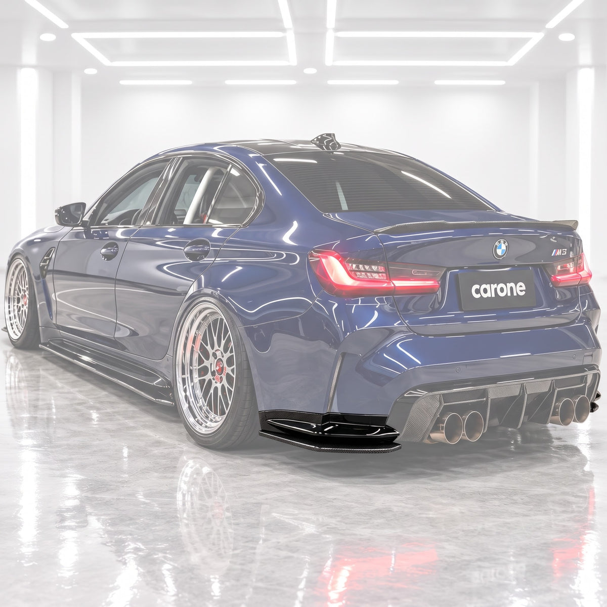 PARACHOQUES TRASERO DIVISOR LATERAL ESQUINA FIBRA DE CARBONO SECO BMW G80 M3 2021-2026