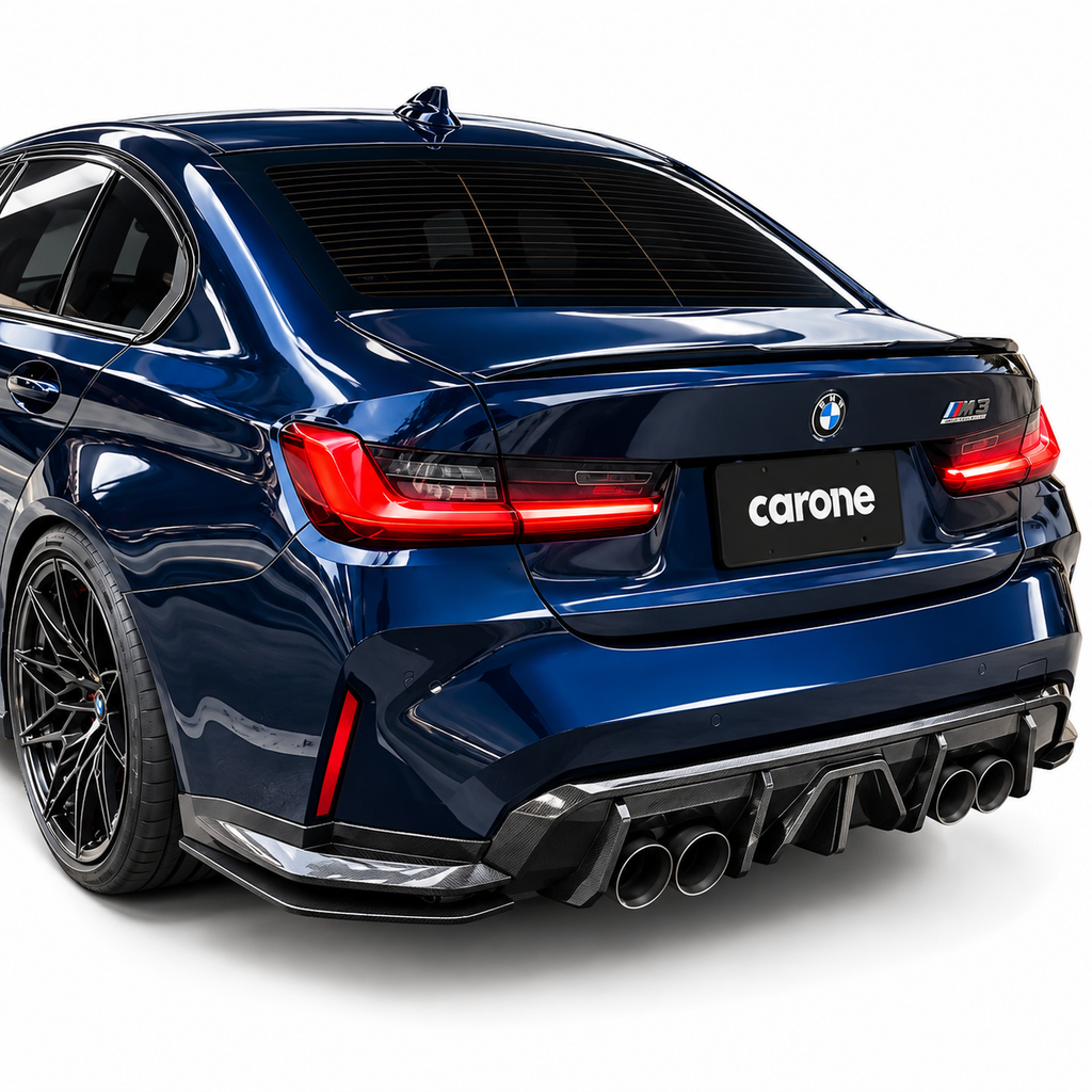 PARACHOQUES TRASERO DIVISOR LATERAL ESQUINA FIBRA DE CARBONO SECO BMW G80 M3 2021-2026