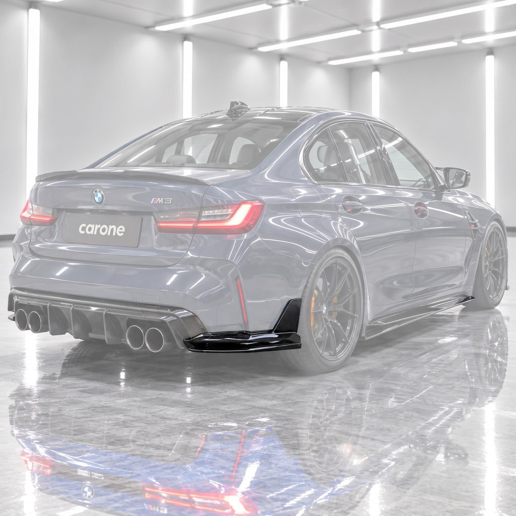 EXTENSIÓN DIVISOR DE ESQUINA DE PARACHOQUES TRASERO DE FIBRA DE CARBONO 21-26 BMW G80 M3