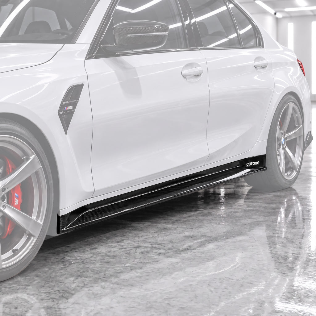 PARA BMW G80 M3 2021-26 ESTILO VST FIBRA DE CARBONO FALDÓN PANEL EXTENSIÓN LATERAL BASCULANTE