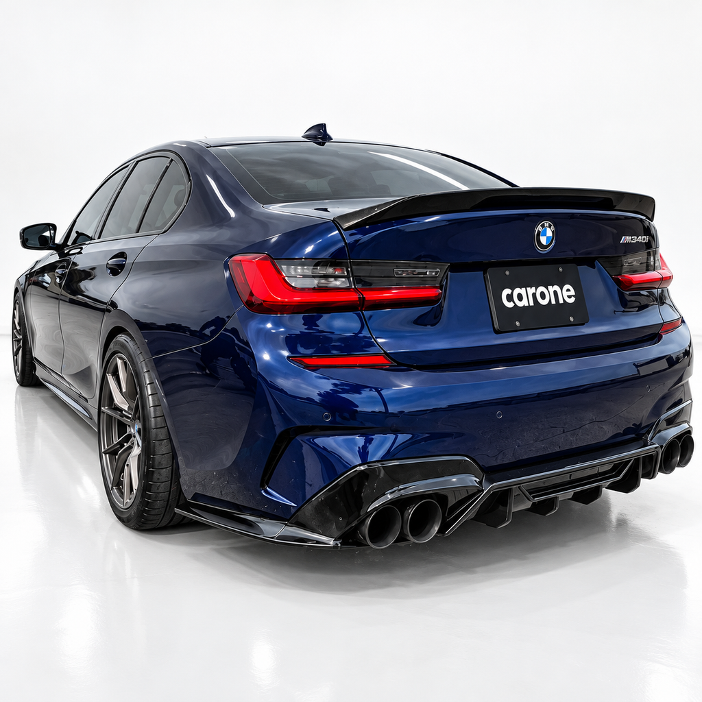 PARA BMW G20 330i M340i 19-22 CTM ESTILO NEGRO BRILLANTE DIFUSOR TRASERO CON ESPATAS ESQUINERAS