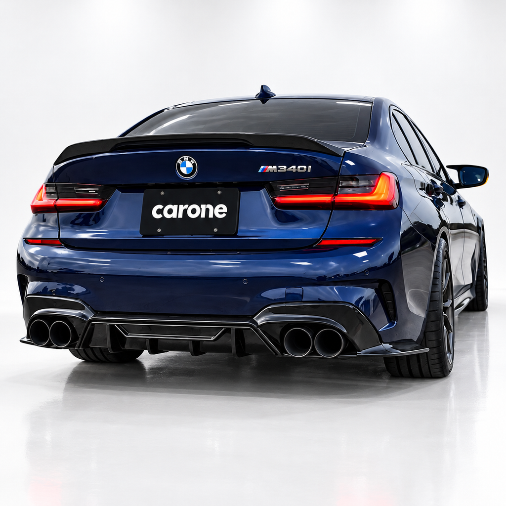 PARA BMW G20 330i M340i 19-22 CTM ESTILO NEGRO BRILLANTE DIFUSOR TRASERO CON ESPATAS ESQUINERAS