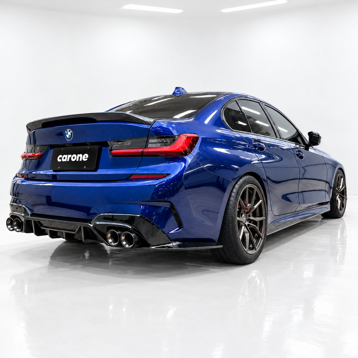 KIT DIFUSOR PARA BMW G20 M SPORT M340i CTM 19-22 + PUNTA DE ESCAPE CUÁDRUPLE DE FIBRA DE CARBONO
