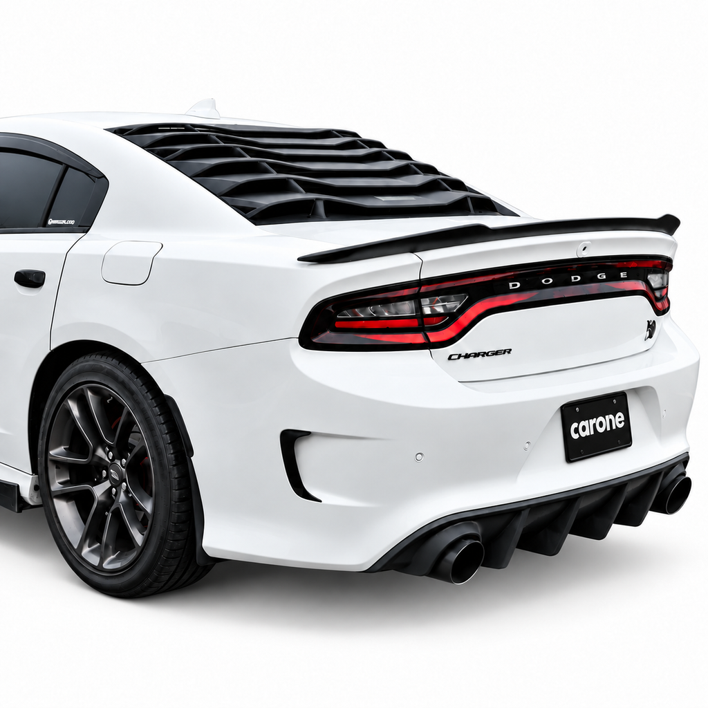Dodge Charger 2011-2023
Cubierta de persiana para parabrisas ventana trasera negra brillante 2 piezas