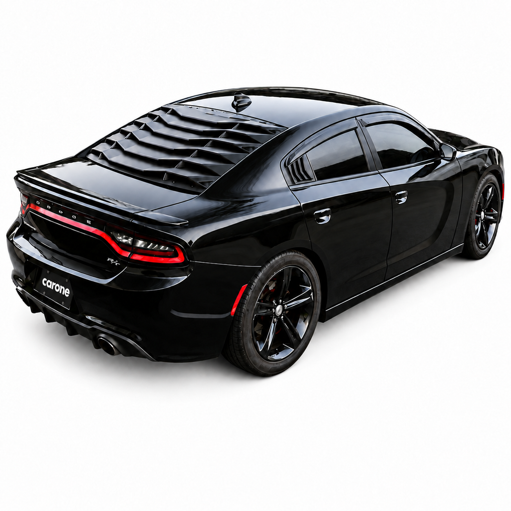 Dodge Charger 2011-2023
Cubierta de persiana para parabrisas ventana trasera negra brillante 2 piezas