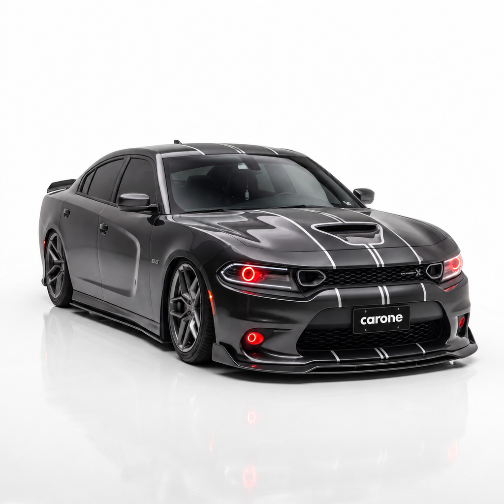 Dodge Charger SRT 2015-2023 DIVISOR DE LABIOS PARA PARACHOQUES NEGRO MATE DOBLE CUBIERTA
