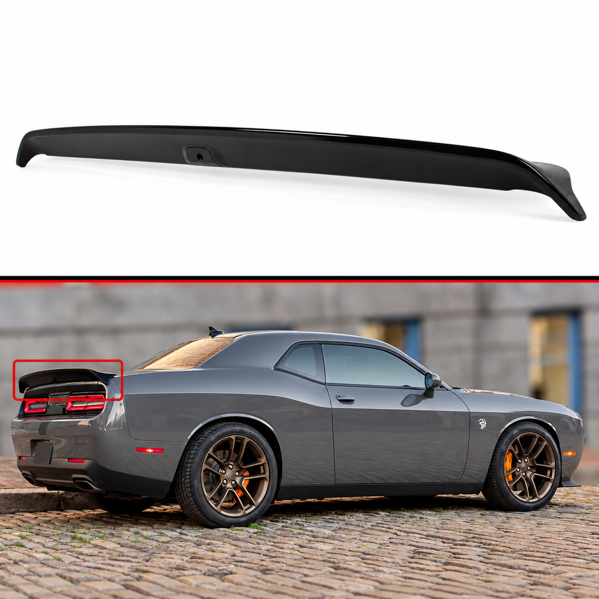 Alerón trasero negro brillante estilo Redeye para Dodge Challenger 08-23 con orificio para cámara