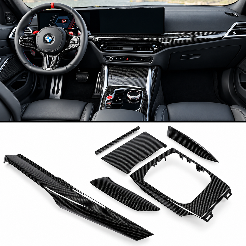 Kit de molduras de consola interior para tablero de instrumentos de fibra de carbono de 6 piezas BMW G8X G2X G42 2025-26