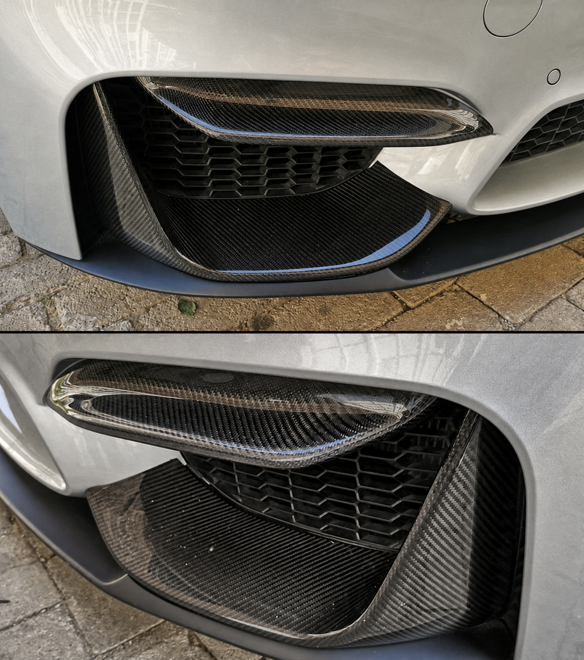 Divisor inferior delantero de fibra de carbono para BMW F8X M3 M4 15-19 + parachoques V2 colmillo superior