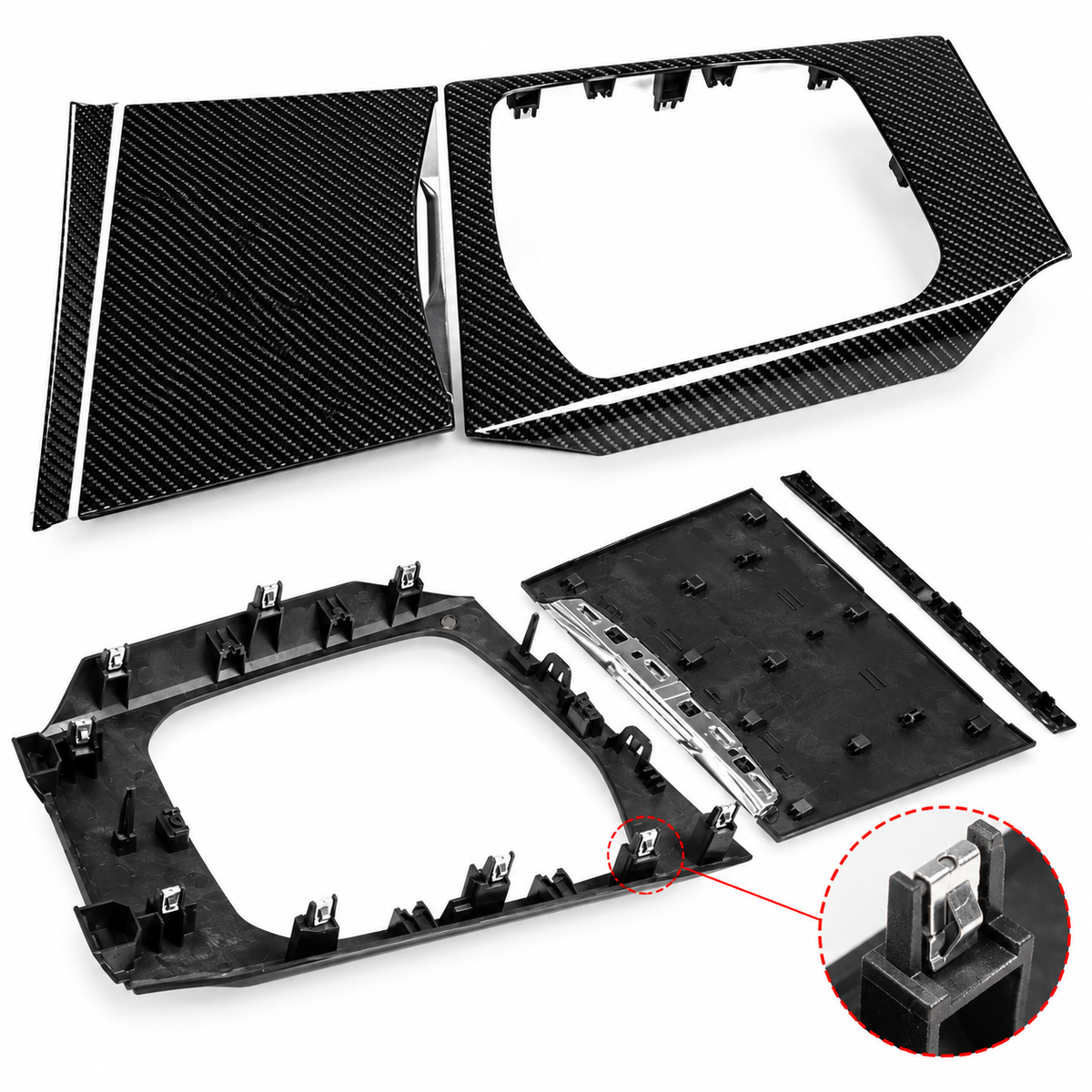 Kit de molduras de consola interior para tablero de instrumentos de fibra de carbono de 6 piezas BMW G8X G2X G42 2025-26