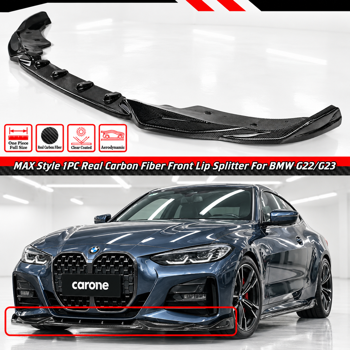 LABIO DE PARACHOQUES DELANTERO DE FIBRA DE CARBONO REAL ESTILO MAX PARA BMW G22 G23 430I M440I 2021-26