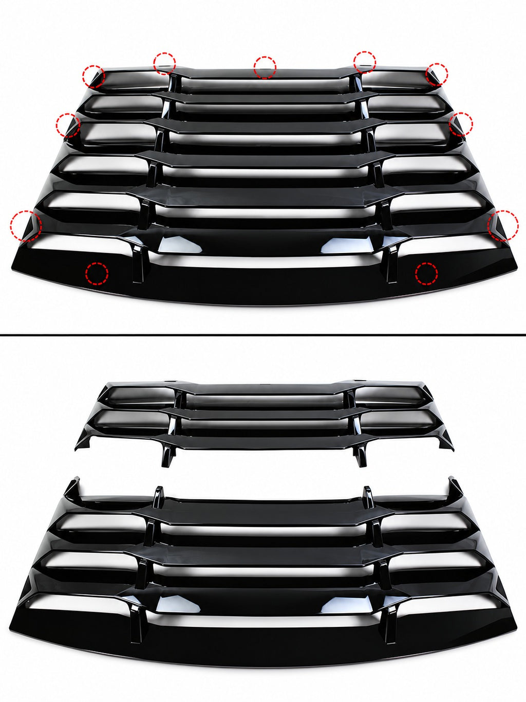 Dodge Charger 2011-2023
Cubierta de persiana para parabrisas ventana trasera negra brillante 2 piezas