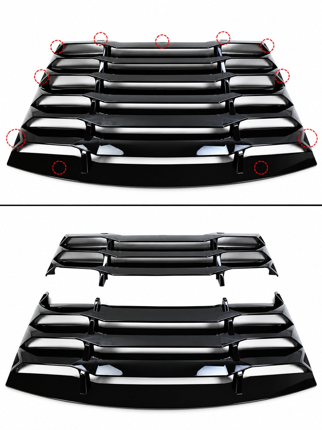 Dodge Charger 2011-2023
Cubierta de persiana para parabrisas ventana trasera negra brillante 2 piezas