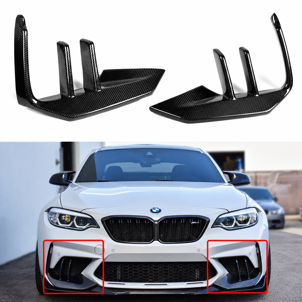 PARA BMW F87 M2 CTM 19-2021 2 ALETAS DE FIBRA DE CARBONO PARA PARACHOQUES DELANTERO SEPARADORES CONDUCTOS DE AIRE